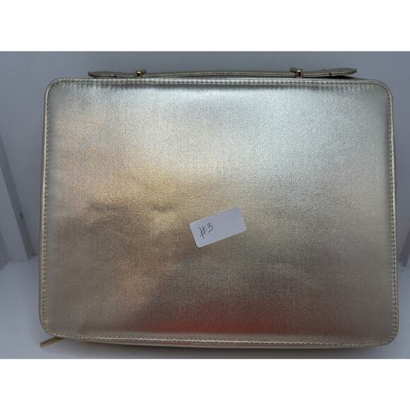 LANCOME Gold Cosmetic Travel Bag Rose Embossed Carry Case Vanity Organizer #3 - Picture 8 of 10